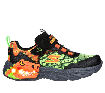 Scarpe da ginnastica arancioni e verdi da bambino con dinosauro e luci sulla tomaia Skechers Skech-O-Saurus - Dino-Lights, Brand, SKU s342000169, Immagine 0